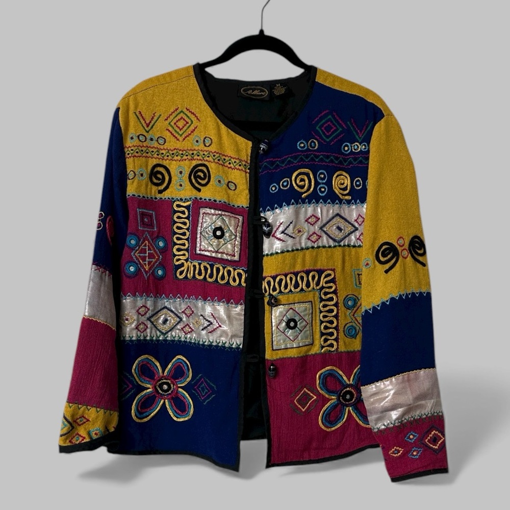 Vintage Allure Silk Embroidered Patchwork Jacket